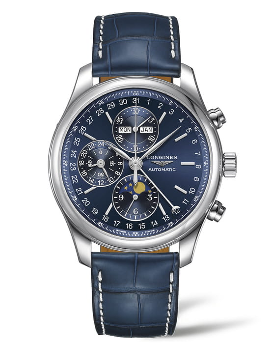 Longines Longines Master Collection L2.773.4.92.0  L27734920 механические мужские часы синий циферблат, браслет кожаный — вид спереди